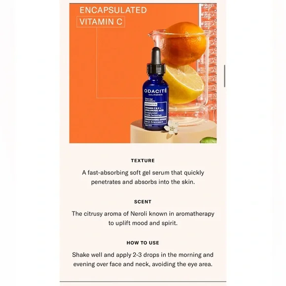 ODACITE Brightening Serum - Vitamin C & E & Hyaluronic Acid, NEW